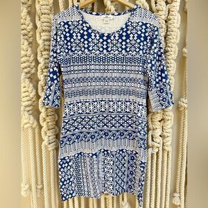 Vineyard Vines 3/4 Sleeve Blue White Print Shift Dress